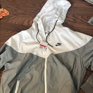 Nike White and Gray Windbreaker Jacket